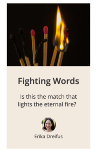 screenshot of poem title, teaser, and illustration (a batch of matches, some of them lit)