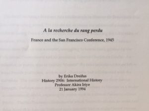 Cover page of seminar paper: "A la recherche du rang perdu."