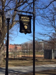A sign at an entrance to Boston Common, "founded 1634."