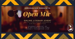 announcement of Jerusalism's August 30 open-mic event