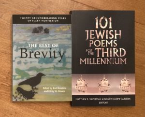 Photograph of contributor copies of THE BEST OF BREVITY and 101 JEWISH POEMS FOR THE THIRD MILLENNIUM