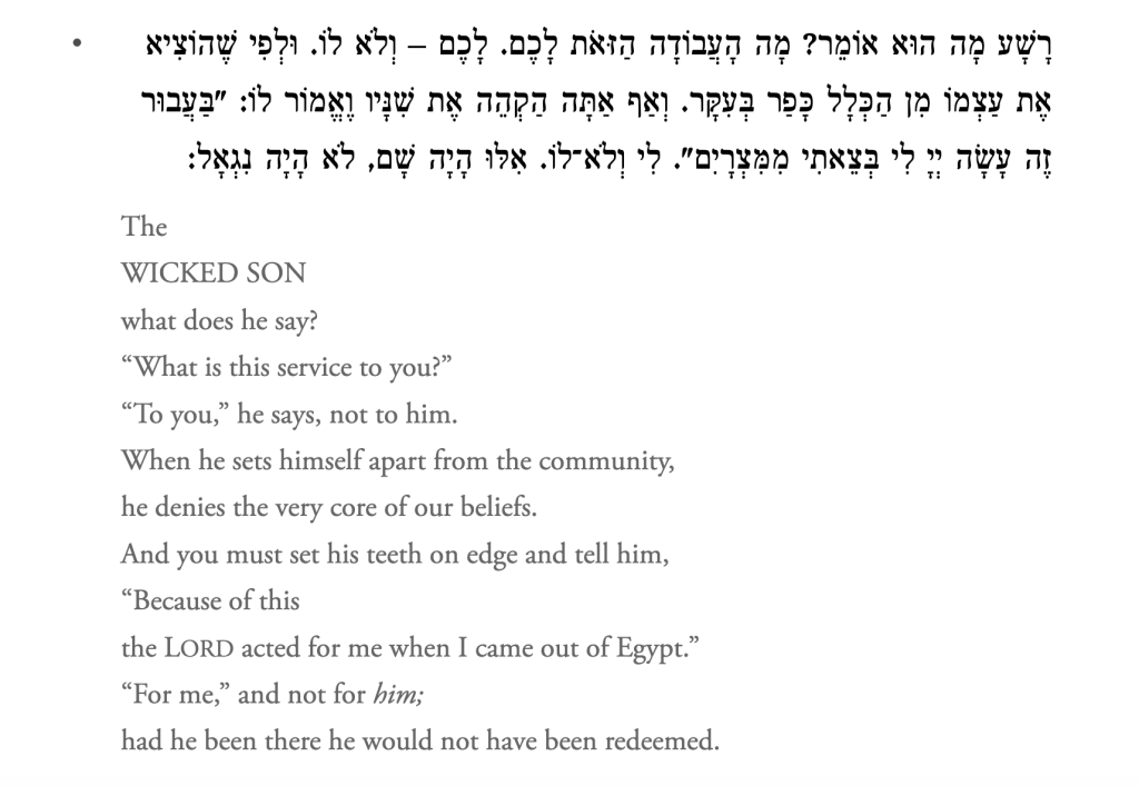 Passage from the Passover haggadah referencing "The Wicked Son."